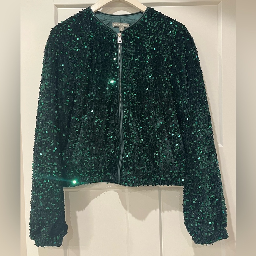 Kate & Mallory Emerald Green Sequin Bomber Jacket